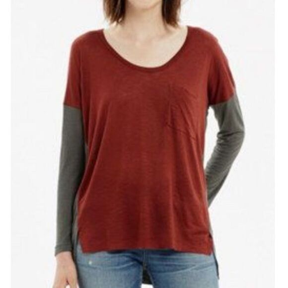 Madewell Scoop Neck Roster Color Block Long Sleeve Tee Women's Size Small S - Picture 1 of 8
